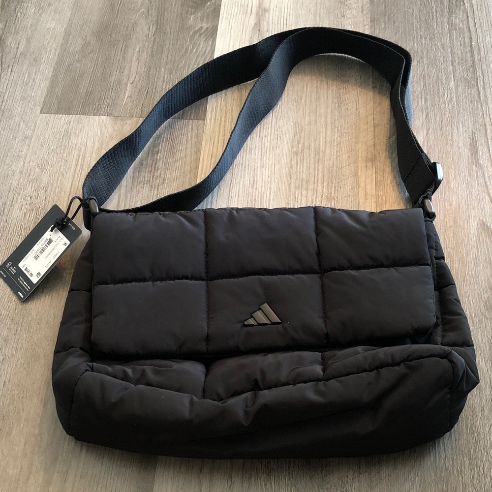Adidas Quilted Black 100% Polyester Messenger Crossbody Bag NWT